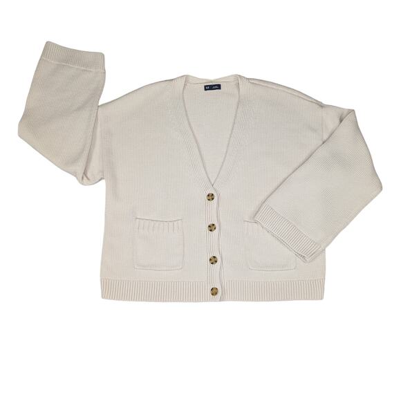 GAP Pocket Cardigan Sweater Womens XL Cream Button Front Oversized Boxy Boho - Picture 1 of 12